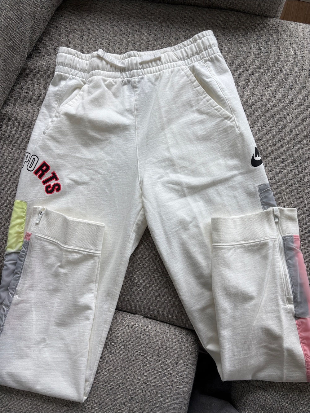 Nike White Kids' Cargo Joggers with Pink & Lime Accents